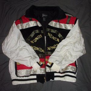 Vintage Indications Womens Large Multicolored Zip Up Jacket Black White Gold Red